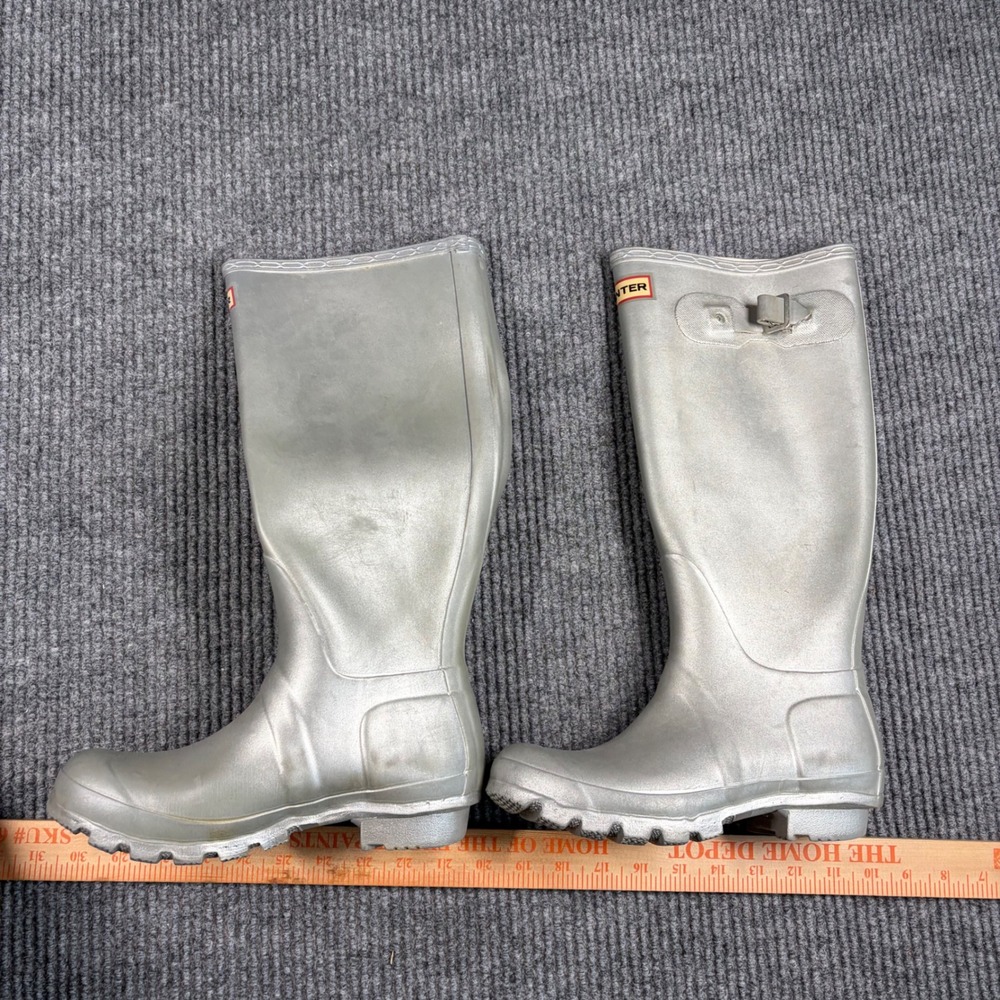 Hunter Original Tall Silver Metallic Rain Boots W23499 Womens Size 6 US 37 EU